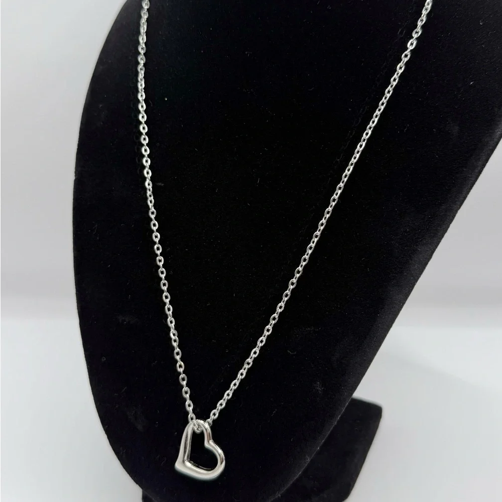 Silver Open Heart Necklace | Minimalist Hollow Heart Pendant